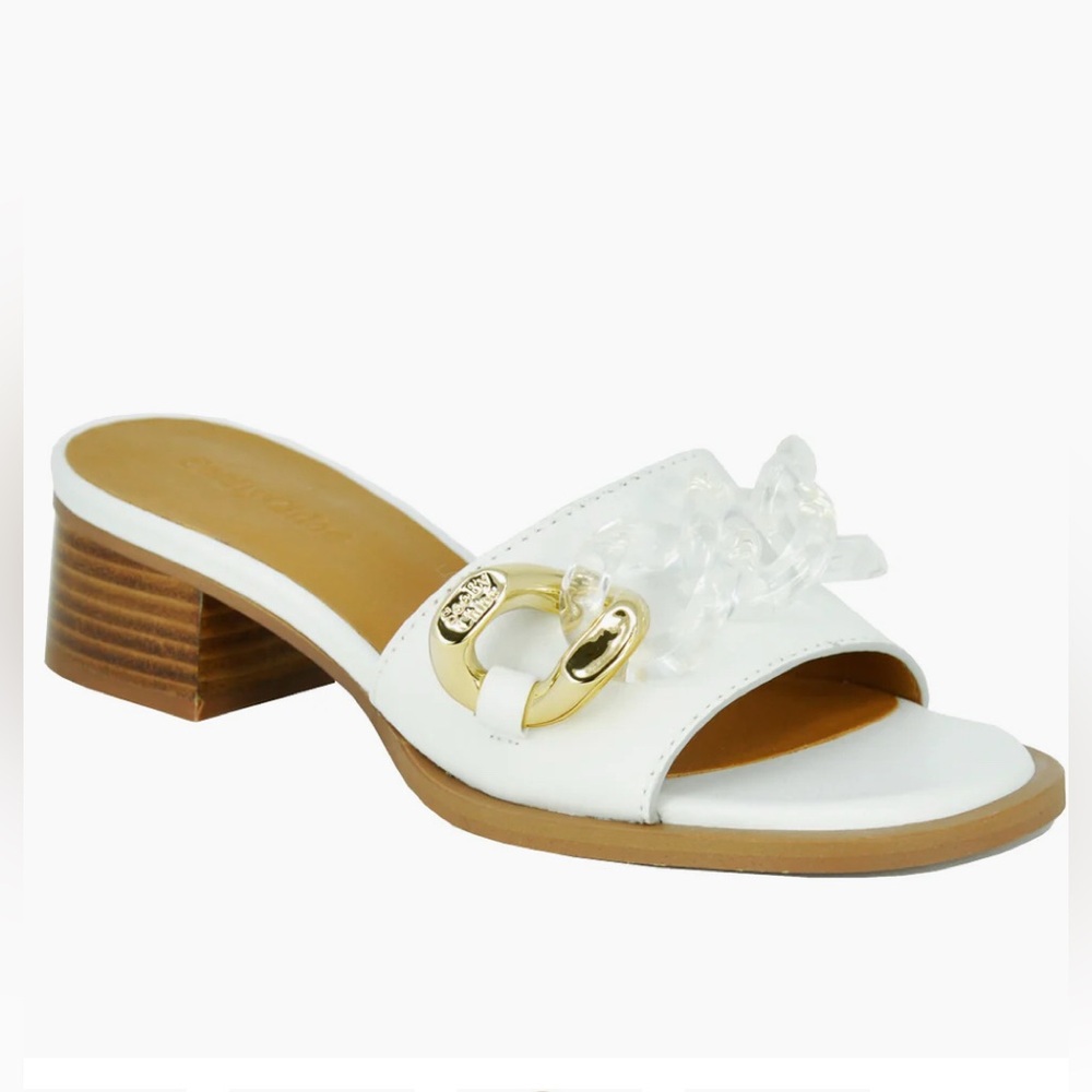 See By Chloe Monyca White and Gold Women's Mules